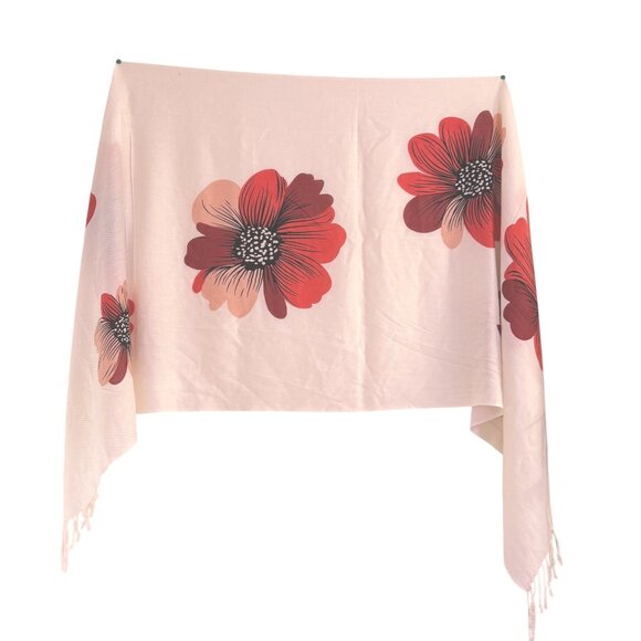 Pashmina Shawl/Scarf 100% Pashmina Wool White Floral Knit Tassle Size 76" x 26" - Picture 2 of 7